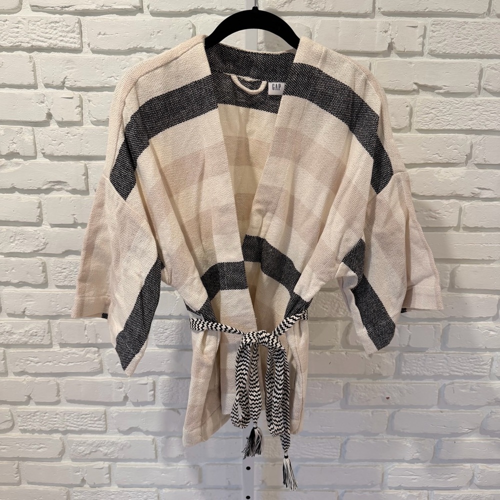 GAP Cream & Black Striped Cotton Kimono Wrap Cardigan XS/S